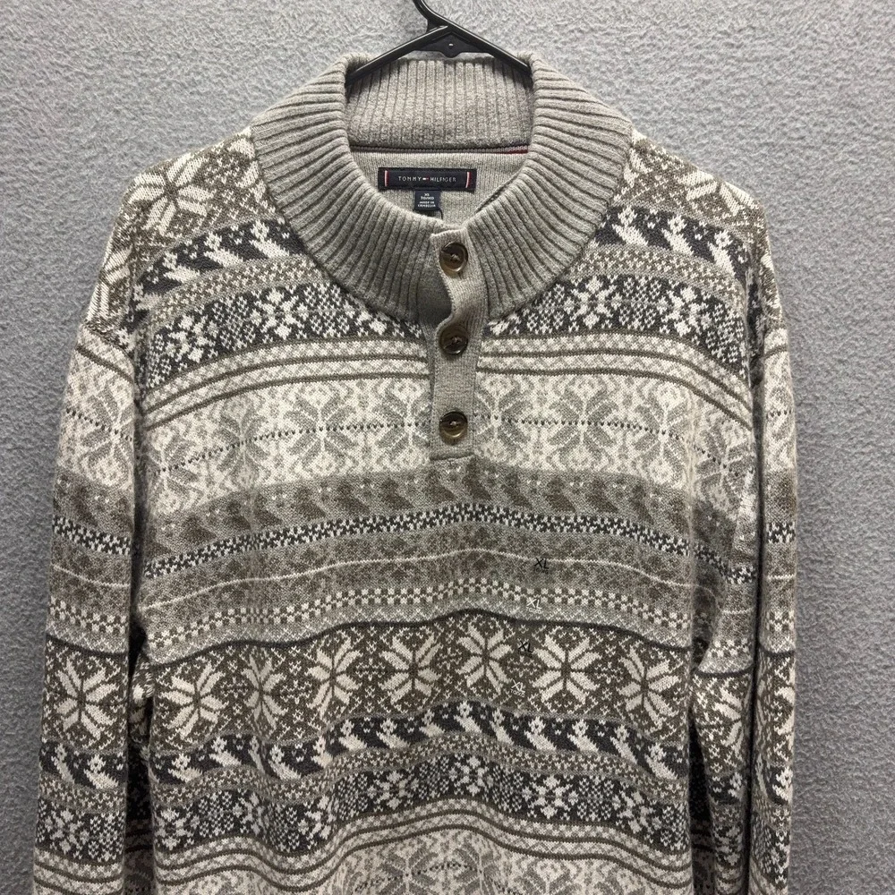 Tommy Hilfiger Sweater Mens XL Gray Pullover Mock Neck Long Sleeve Fair Isle New